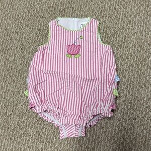 Florence Eiseman Pink Striped Romper with Tulip Design